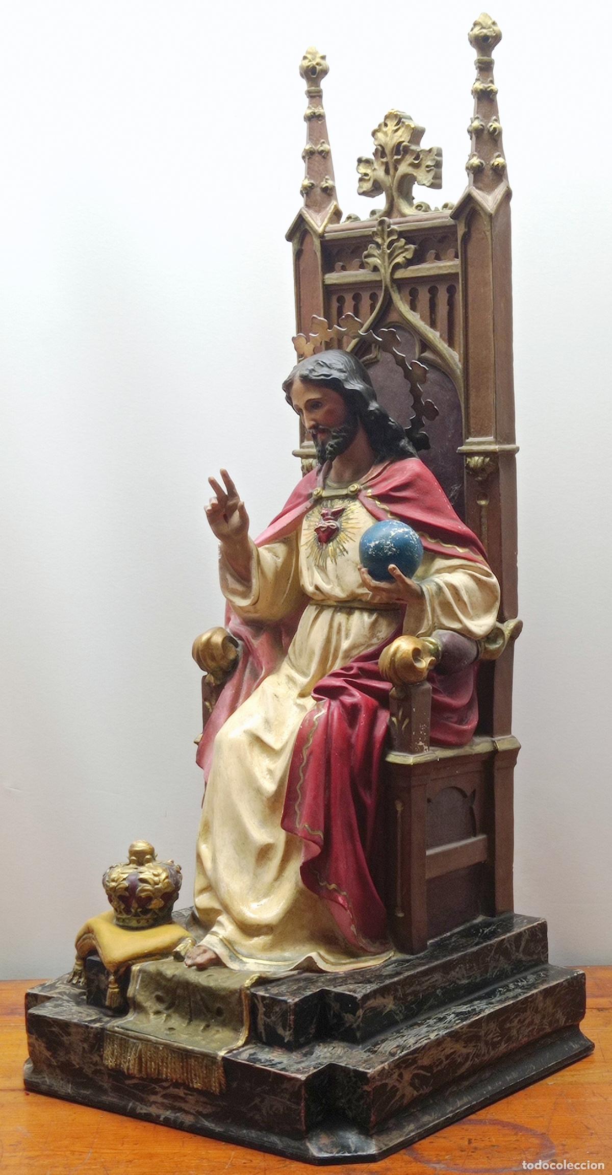 Antig&uuml;edades: 61 cm - IMPRESIONATE SAGRADO CORAZON DE JESUS ENTRONIZADO - taller Arte Olotense OLOT