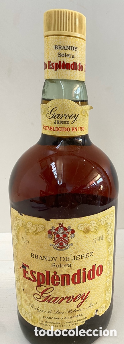 Antig&uuml;edades: Botella de brandy antigua &ldquo; espl&eacute;ndido &ldquo;. Precintada - Foto 3