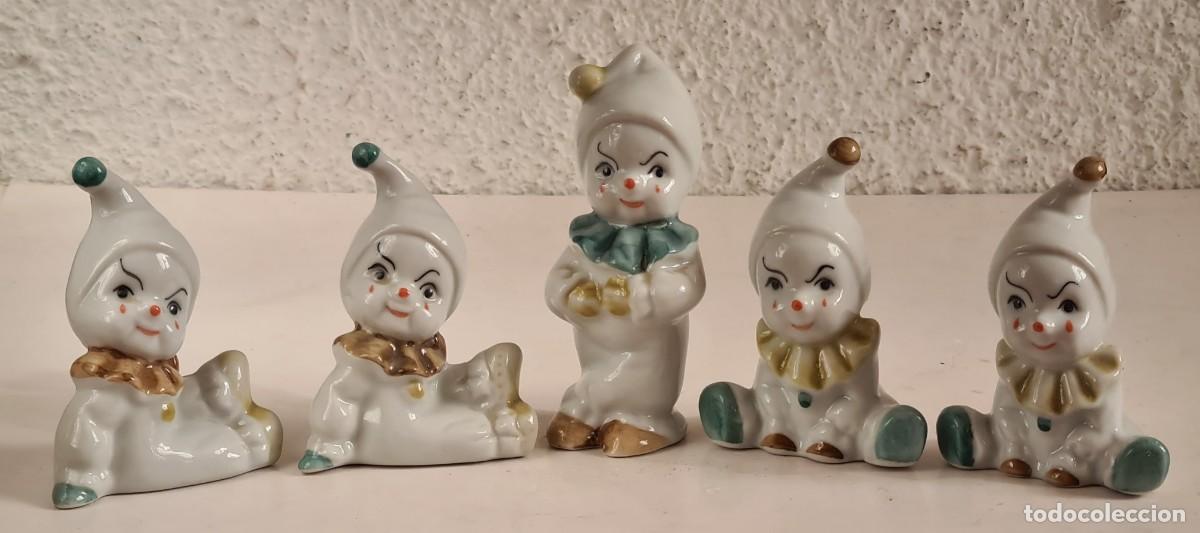 Antiques: 5 Antiguas Figuritas de Clown - Porcelana - Decoraci&oacute;n Circo Payasos