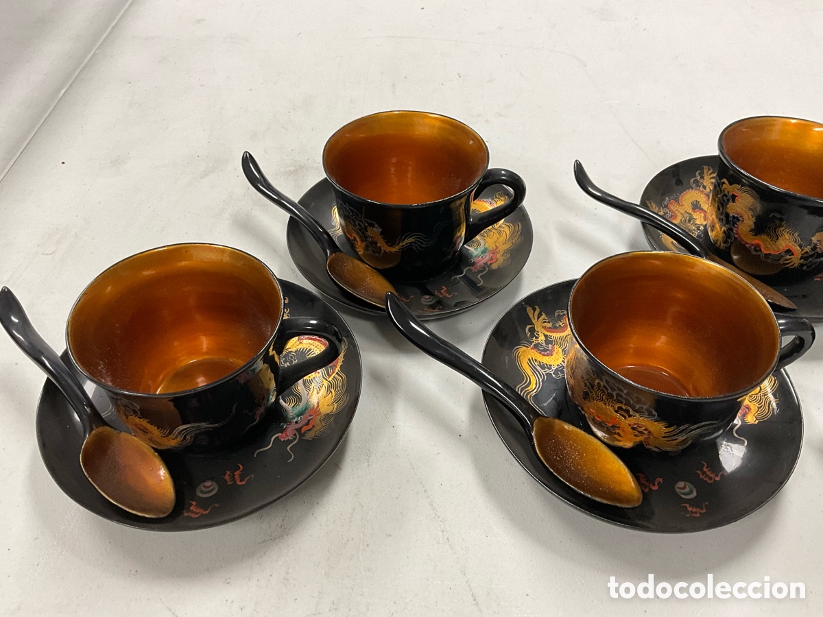 Antig&uuml;edades: Juego de caf&eacute; de laca china - Foto 3