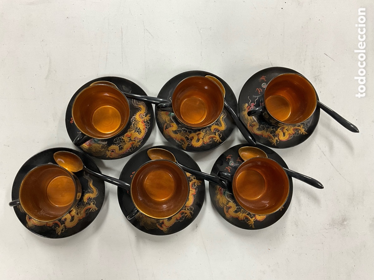 Antig&uuml;edades: Juego de caf&eacute; de laca china - Foto 5