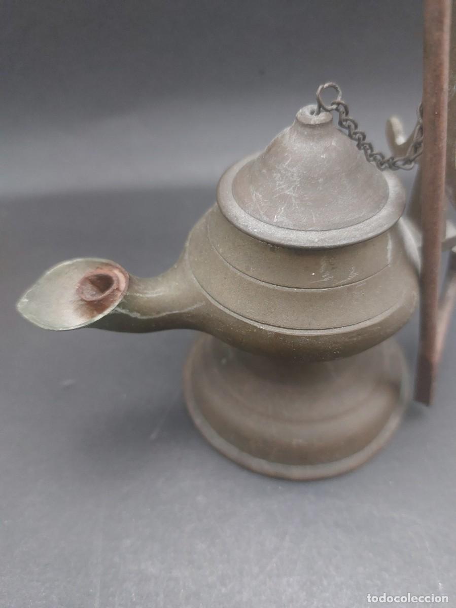 Antig&uuml;edades: L&Aacute;MPARA DE ACEITE DE BRONCE ANTIGUA - Foto 2