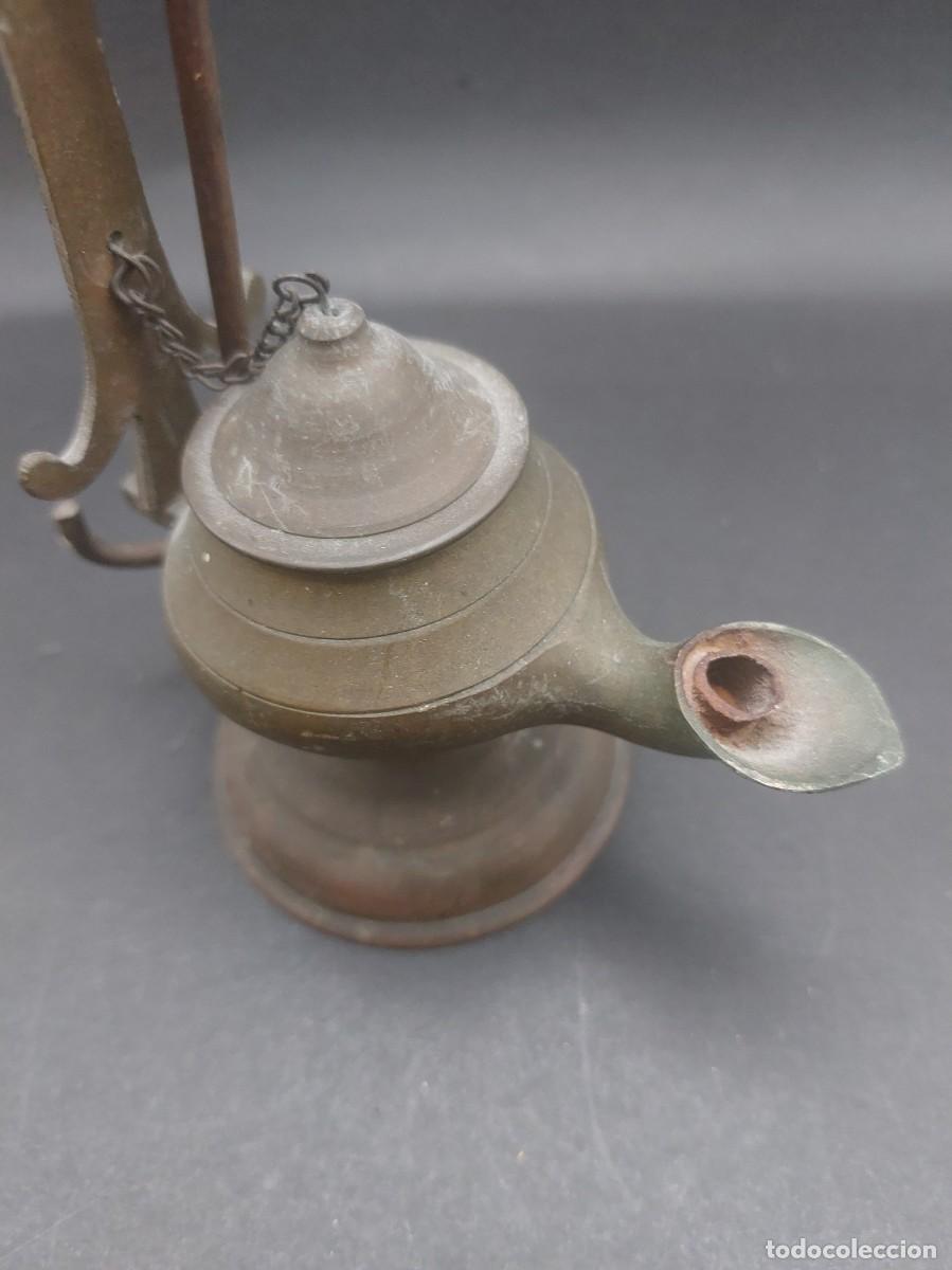 Antig&uuml;edades: L&Aacute;MPARA DE ACEITE DE BRONCE ANTIGUA - Foto 6