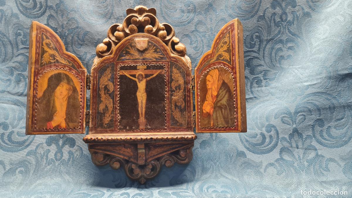 Antig&uuml;edades: TR&Iacute;PTICO RELIGIOSO EN MADERA - Foto 1