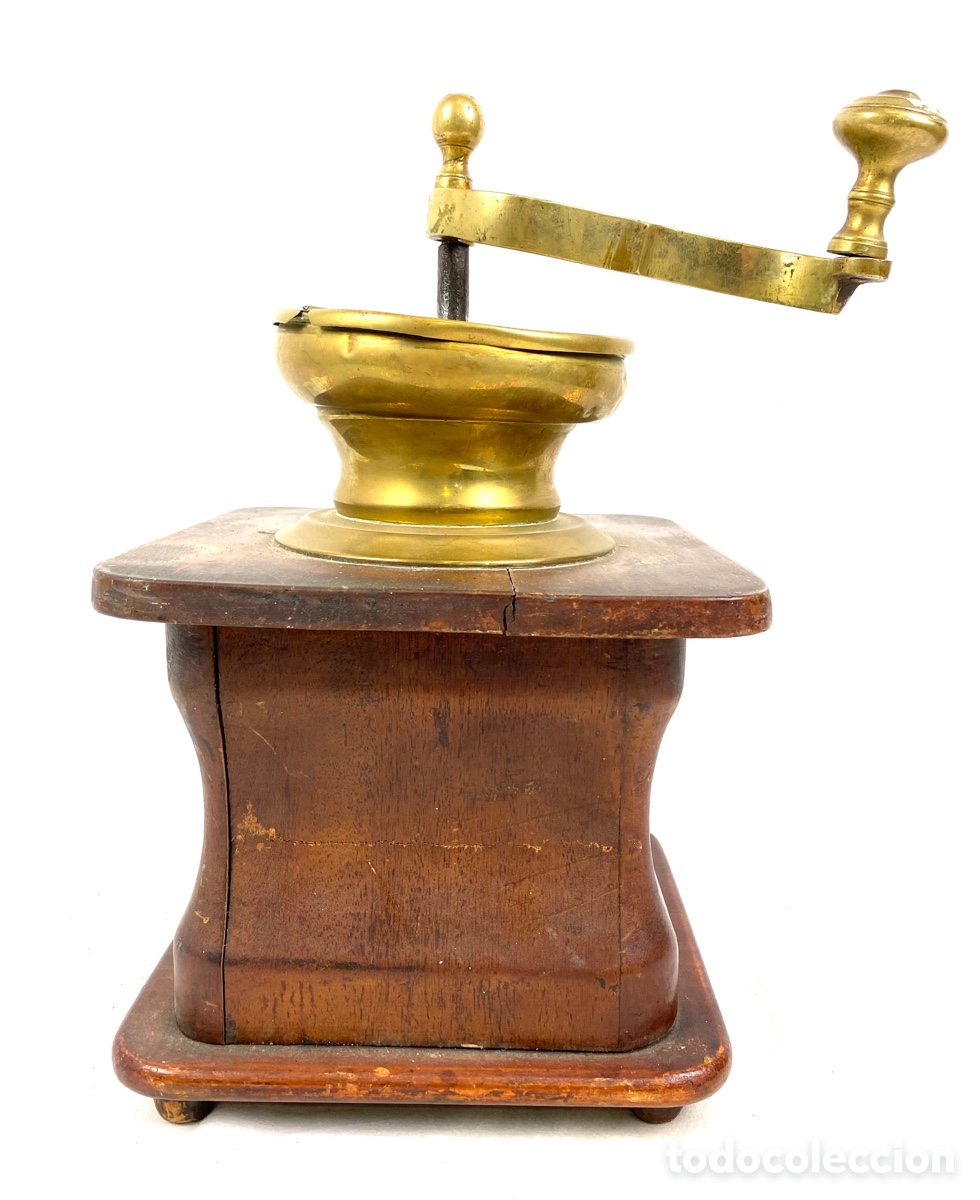 Antig&uuml;edades: GRAN MOLINILLO DE CAFE DE MADERA Y BRONCE- 33 CM - 1900-20 - Foto 5