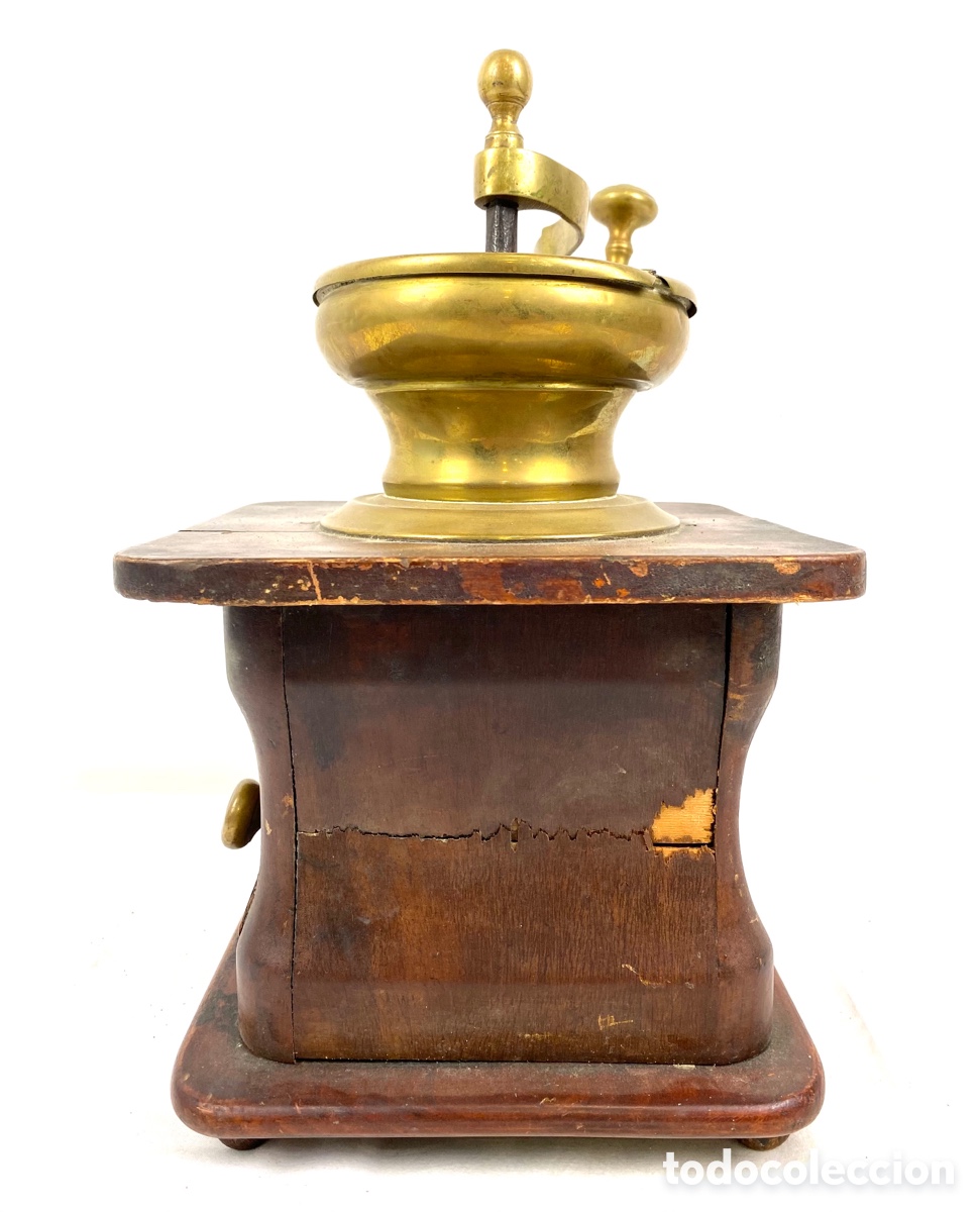 Antig&uuml;edades: GRAN MOLINILLO DE CAFE DE MADERA Y BRONCE- 33 CM - 1900-20 - Foto 6