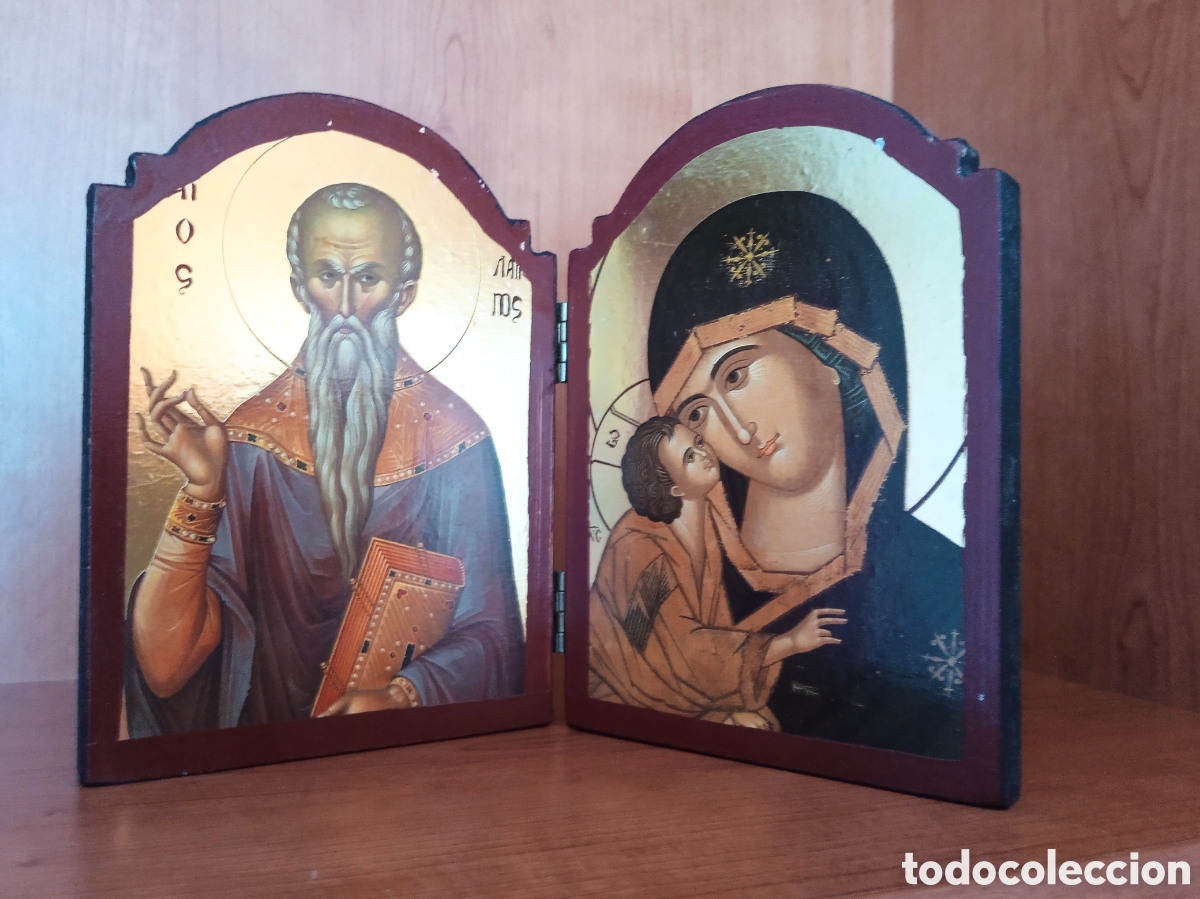 Antig&uuml;edades: D&iacute;ptico Religioso de madera y pinturas - Foto 4