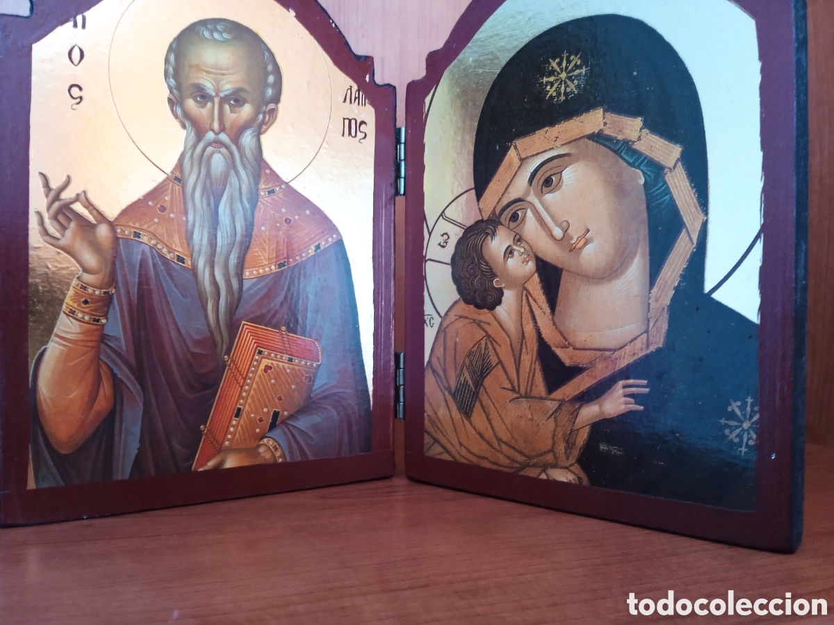 Antig&uuml;edades: D&iacute;ptico Religioso de madera y pinturas - Foto 1