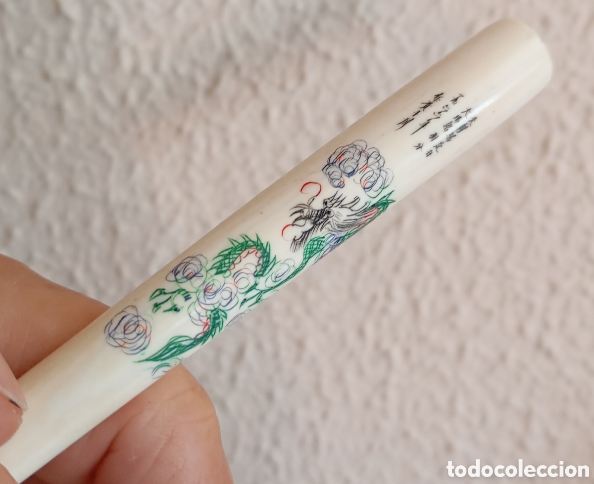 Antiguidades: Asia Preciosa antigua boquilla de colecci&oacute;n para fumar oriental tallada