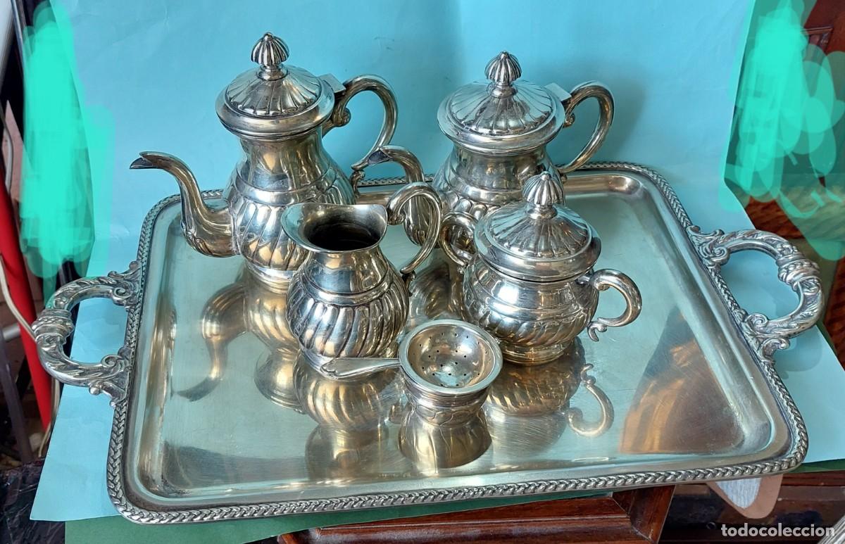 Antig&uuml;edades: Juego de te y cafe de alpaca marcado - Foto 1