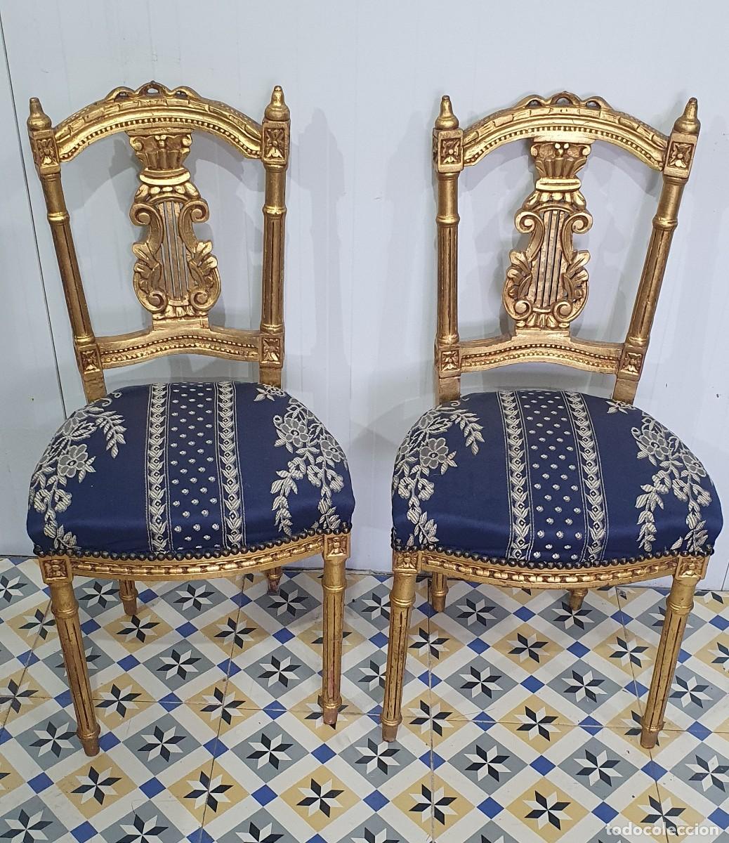 Antig&uuml;edades: Pareja de sillas en dorado - Foto 2