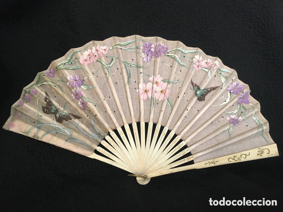 Antig&uuml;edades: Abanico de hueso con dibujos en oro - Foto 1
