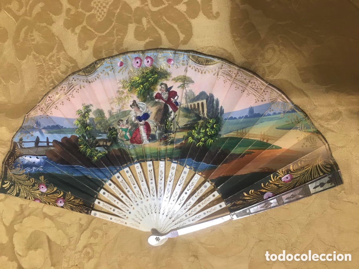 Antig&uuml;edades: Abanico con escena galante. - Foto 5