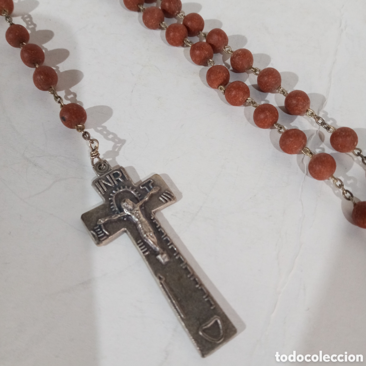 Antig&uuml;edades: ANTIGUO ROSARIO CON CUENTAS DE MADERA - Foto 1