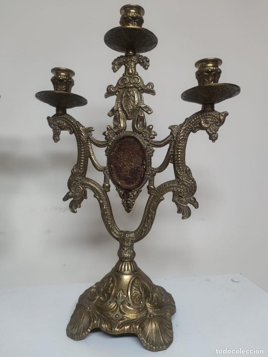 Antig&uuml;edades: PAREJA DE CANDELABROS 3 LUCES BRONCE - Foto 6