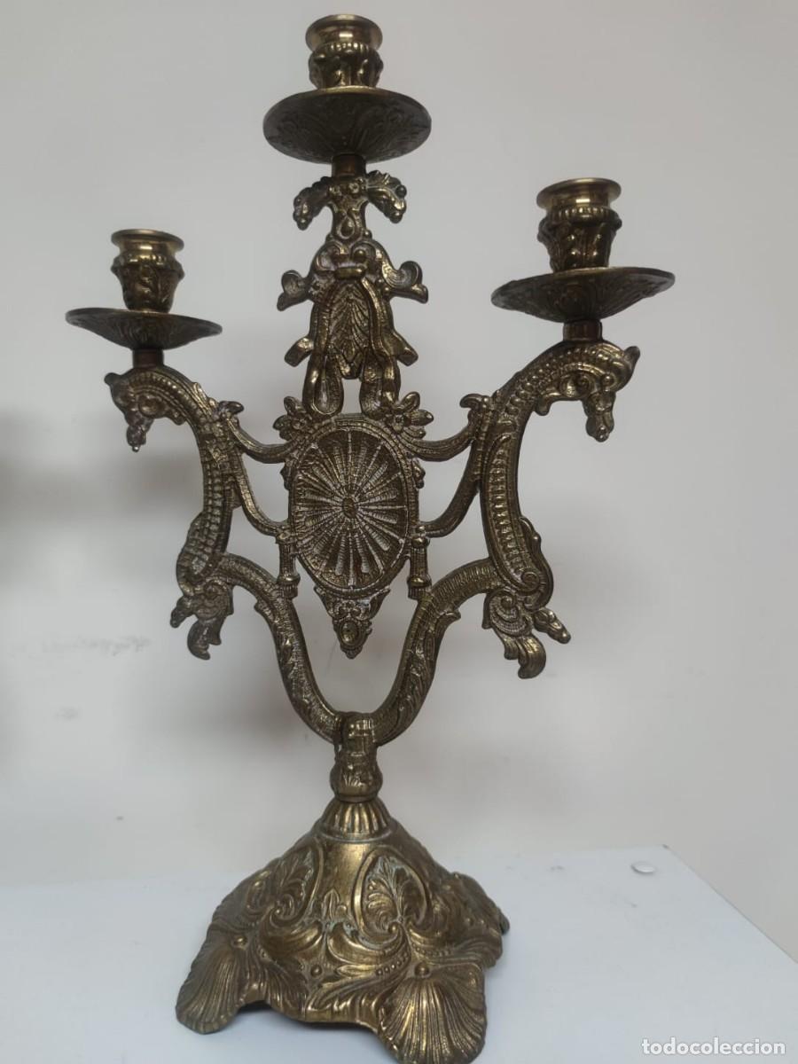 Antig&uuml;edades: PAREJA DE CANDELABROS 3 LUCES BRONCE - Foto 7