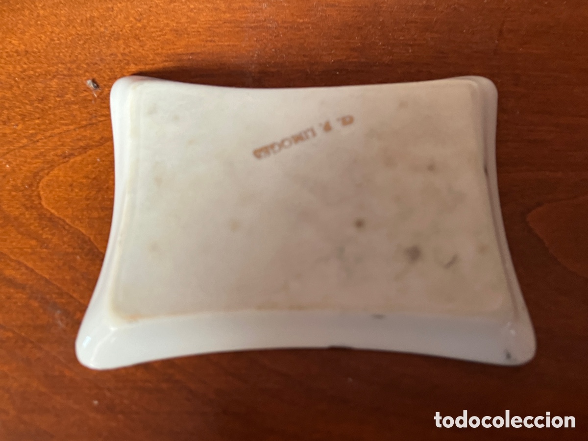 Antig&uuml;edades: Platito de porcelana Limoges de forma rectangular y decoraci&oacute;n en oro. - Foto 5