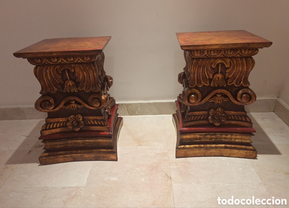 Antig&uuml;edades: Pareja de peanas de madera - Foto 3