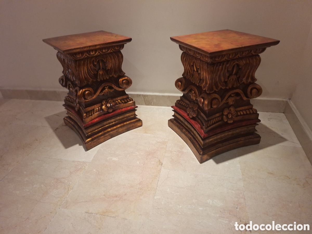 Antig&uuml;edades: Pareja de peanas de madera - Foto 1