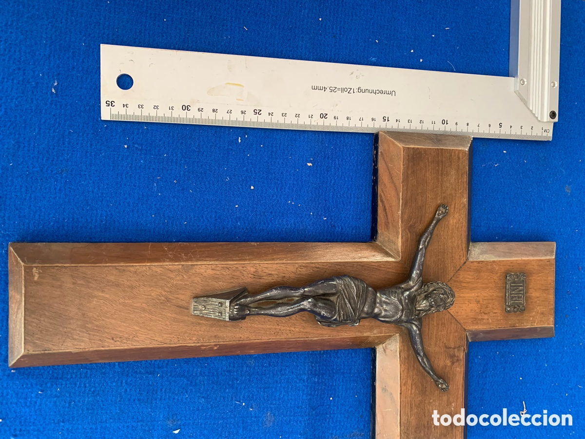 Antig&uuml;edades: Crucifijo antiguo de madera y bronce - Foto 7