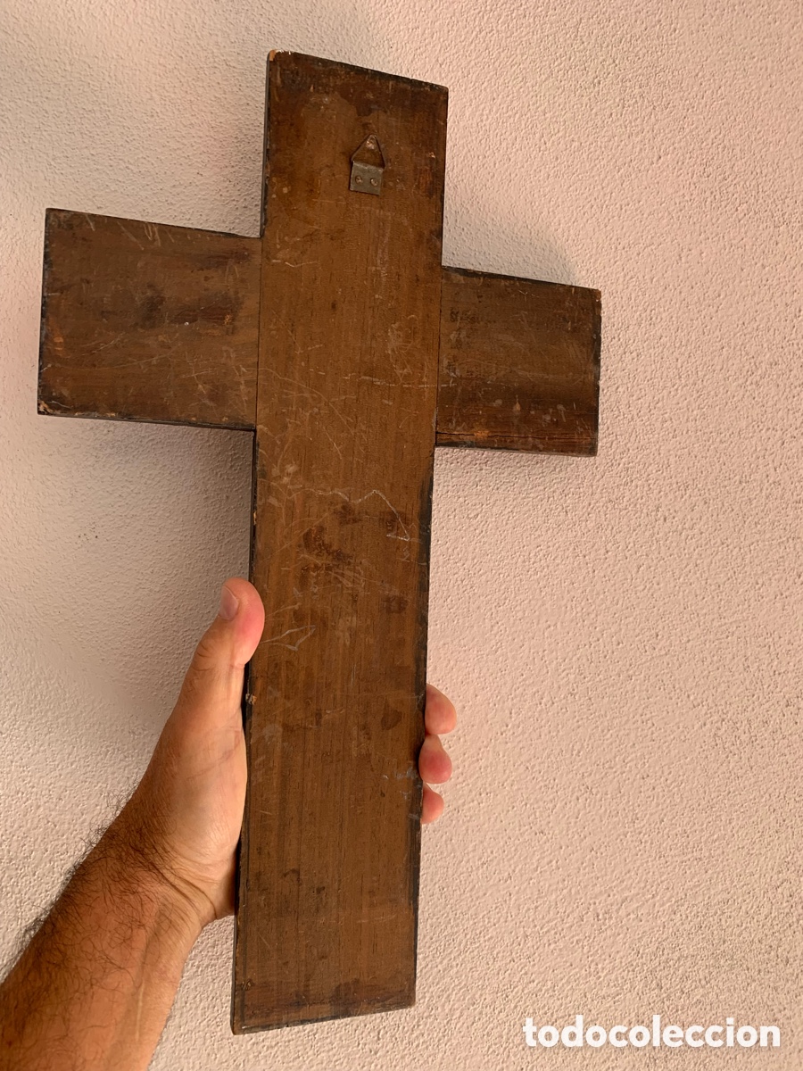 Antig&uuml;edades: Crucifijo antiguo de madera y bronce - Foto 9