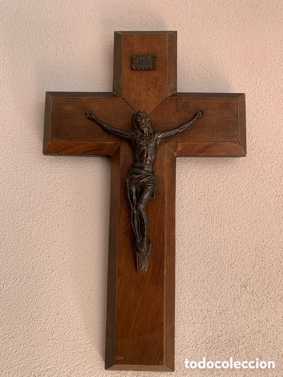 Antig&uuml;edades: Crucifijo antiguo de madera y bronce - Foto 16