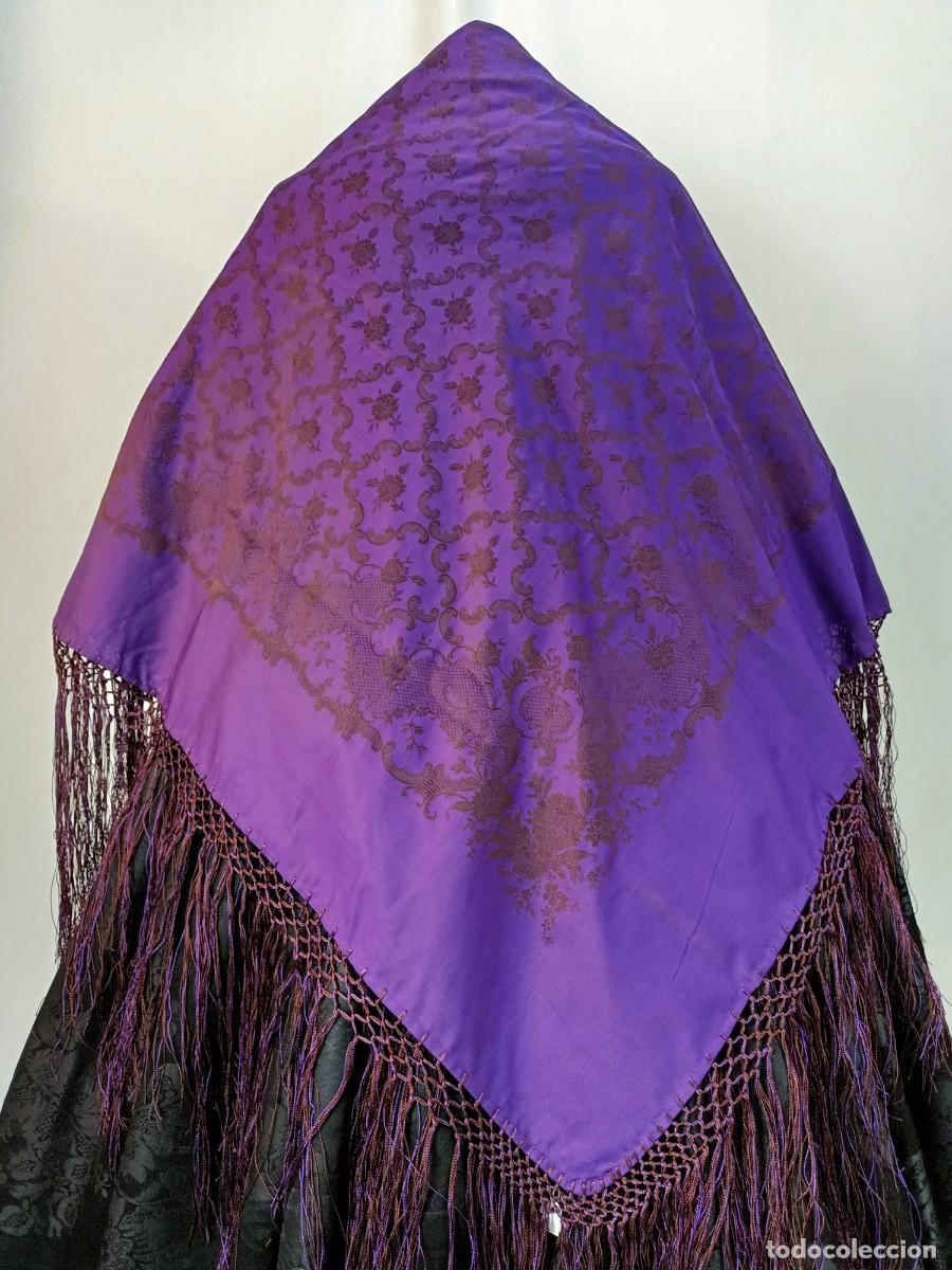 Antig&uuml;edades: PA&Ntilde;UELO DE SEDA MARR&Oacute;N Y MORADO - Foto 10