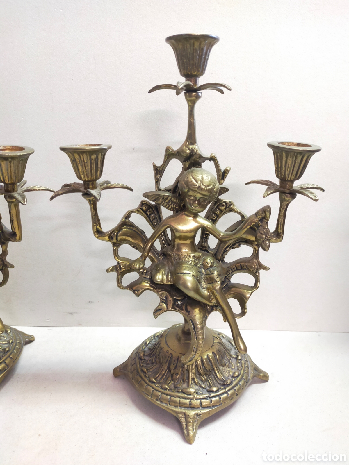 Antig&uuml;edades: PAREJA DE CANDELABROS EN BRONCE. 3 LUCES. - Foto 2