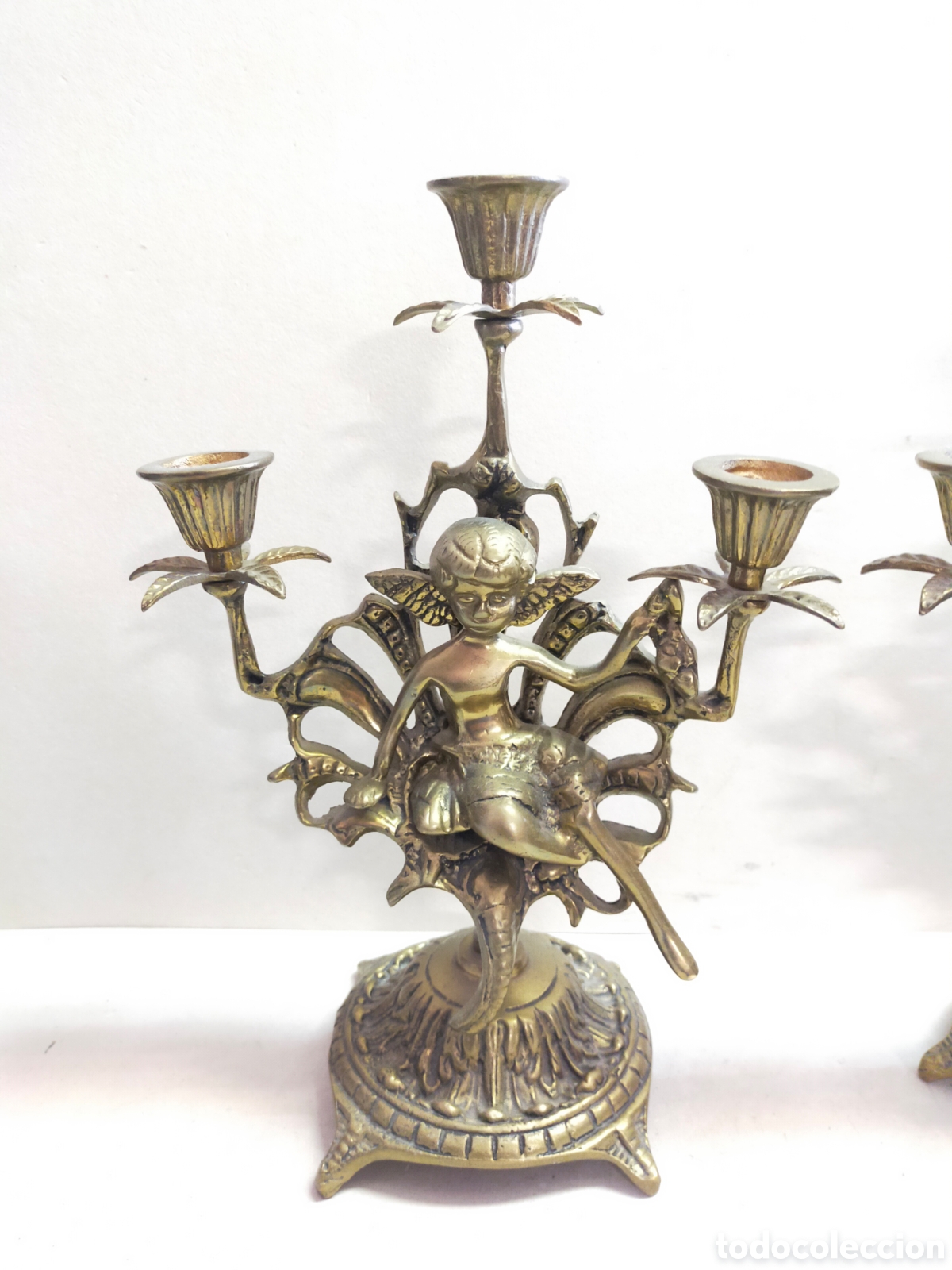 Antig&uuml;edades: PAREJA DE CANDELABROS EN BRONCE. 3 LUCES. - Foto 3