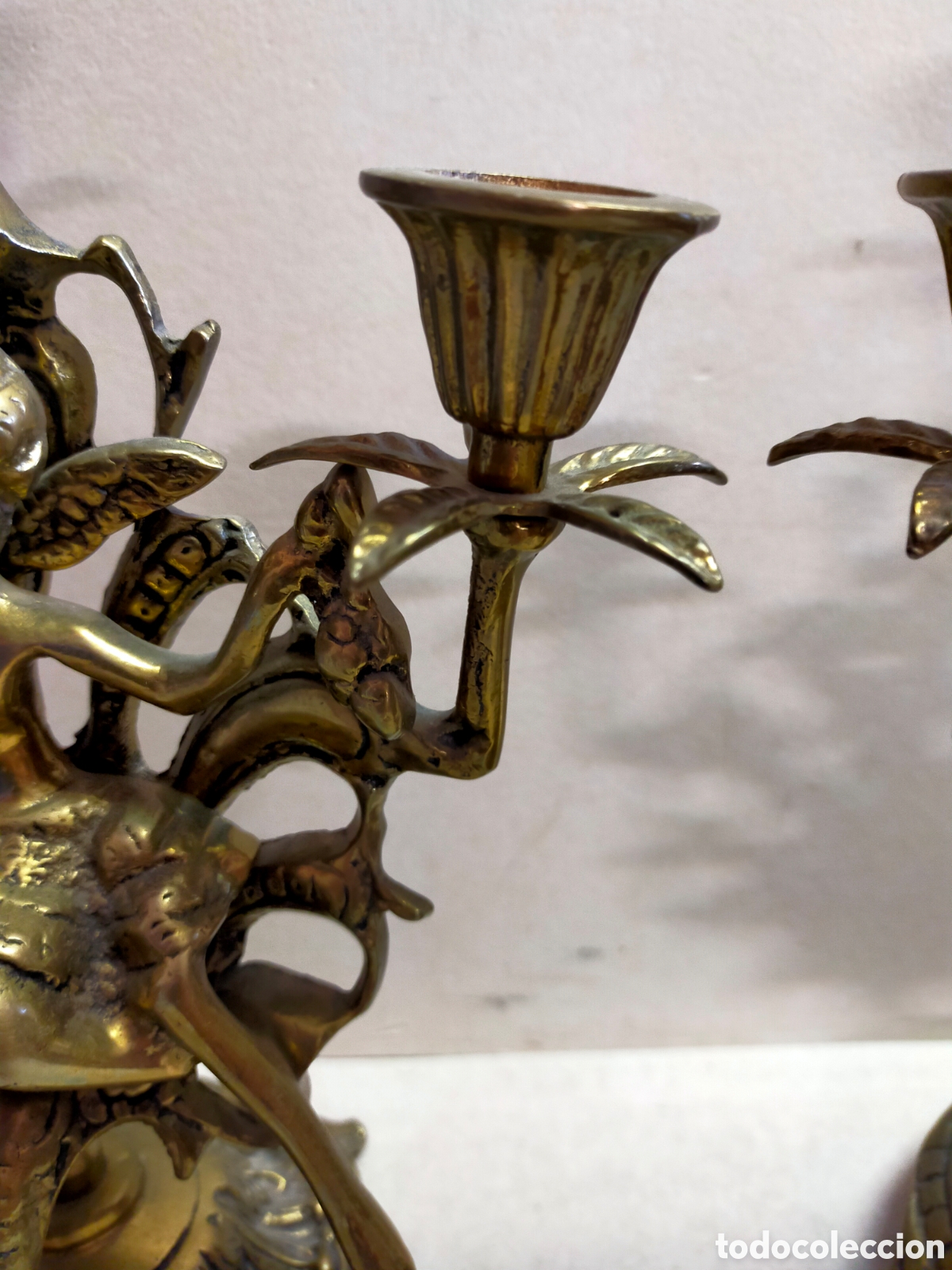 Antig&uuml;edades: PAREJA DE CANDELABROS EN BRONCE. 3 LUCES. - Foto 8