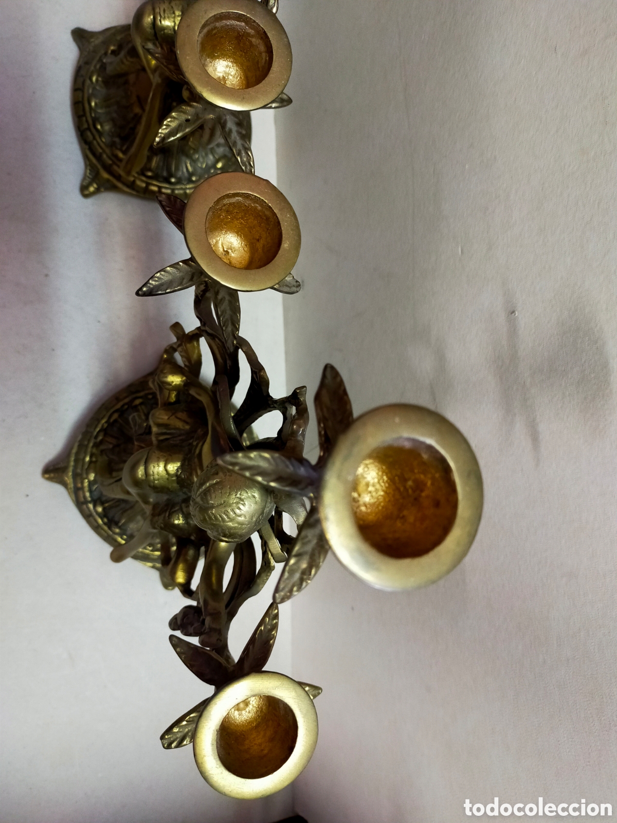 Antig&uuml;edades: PAREJA DE CANDELABROS EN BRONCE. 3 LUCES. - Foto 13