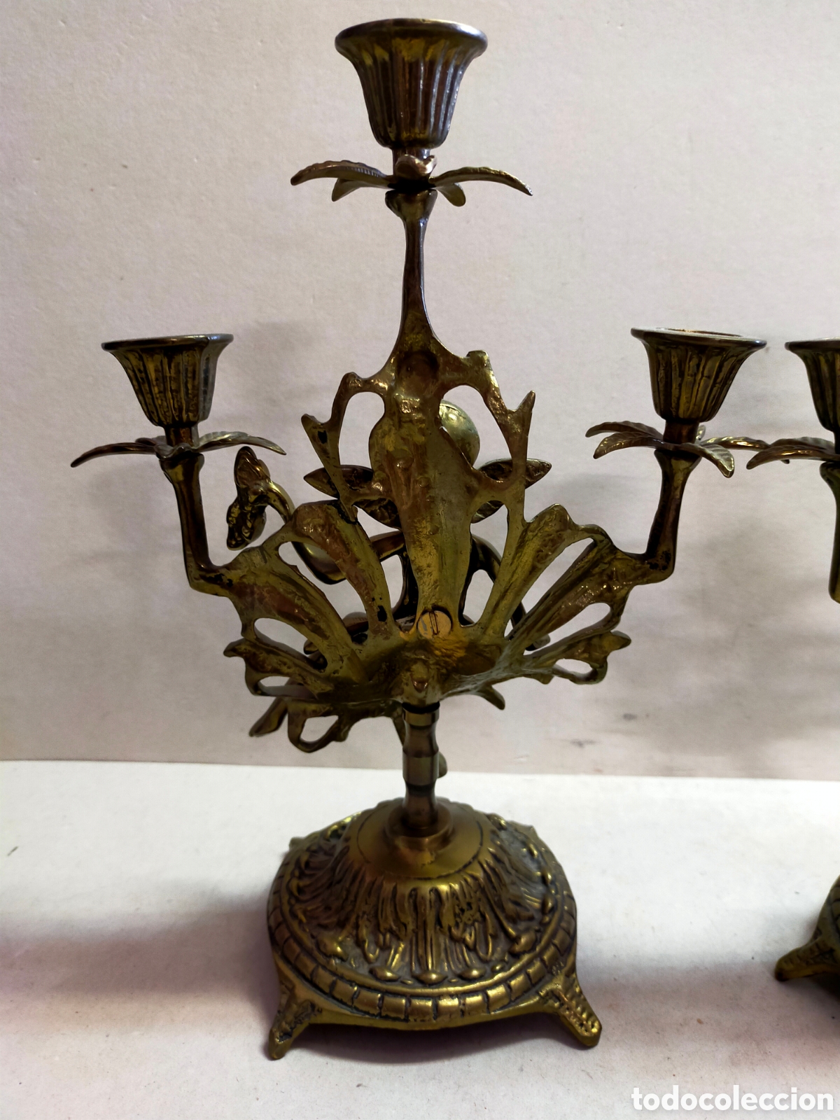 Antig&uuml;edades: PAREJA DE CANDELABROS EN BRONCE. 3 LUCES. - Foto 18