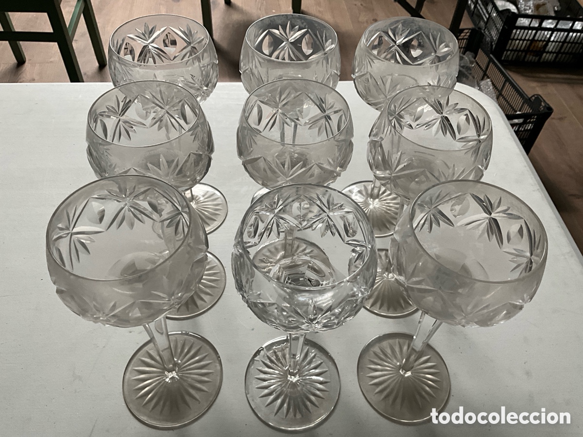 Antig&uuml;edades: Juego de 9 copas de cristal tallado - Foto 2