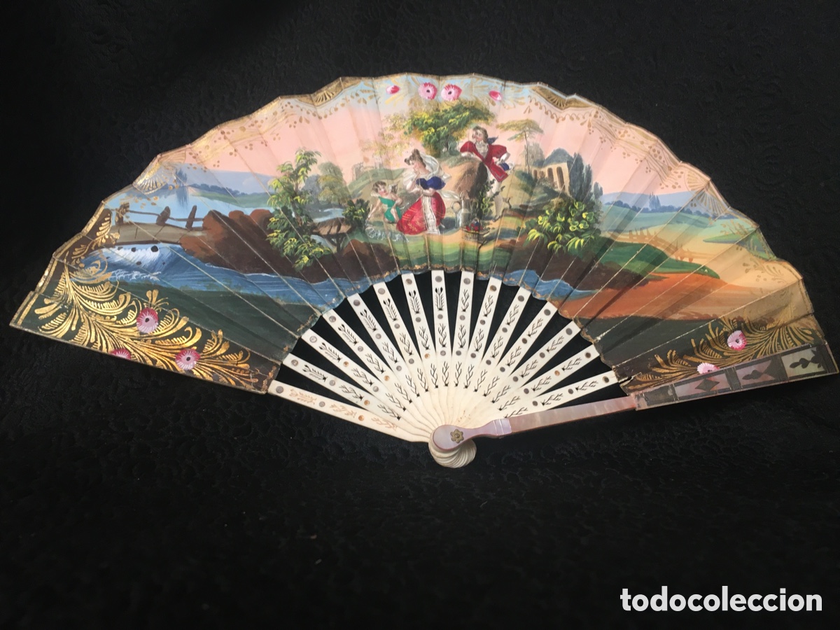 Antig&uuml;edades: Abanico con escena galante. - Foto 1