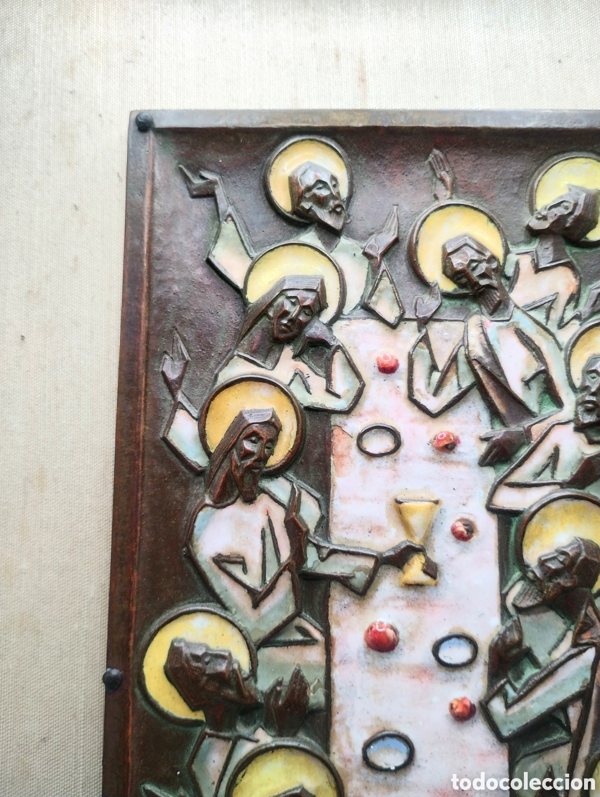Antig&uuml;edades: La Santa Cena en bronce con esmaltes - Foto 4
