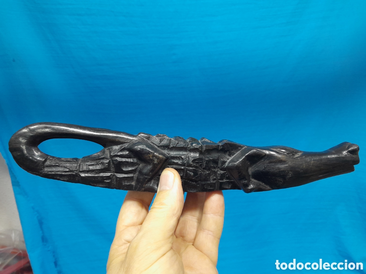 Antig&uuml;edades: COCODRILO TALLADO A MANO EN MADERA NEGRA - Foto 4