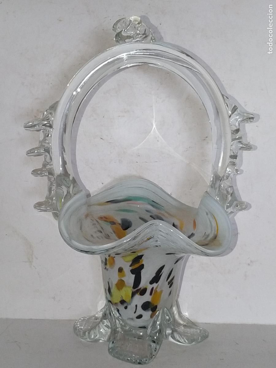 Antig&uuml;edades: Cesta cristal jaspeado de Murano - Foto 1