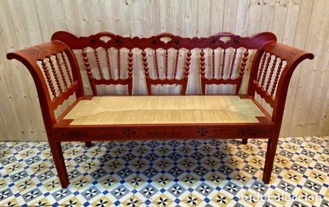 Antig&uuml;edades: Antiguo sof&aacute; de enea decorado a mano - Foto 1