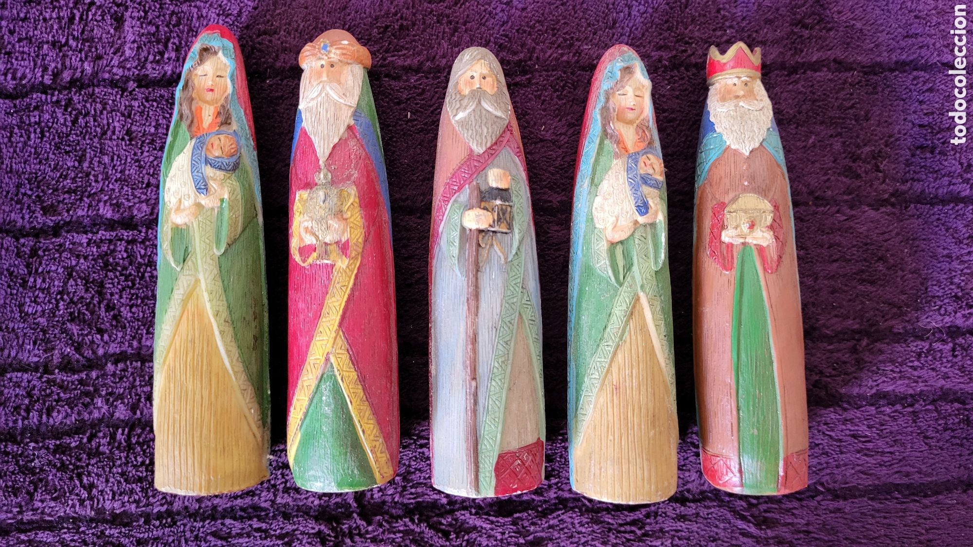 Antig&uuml;edades: Figuras madera Belen pinadas a mano - Foto 2