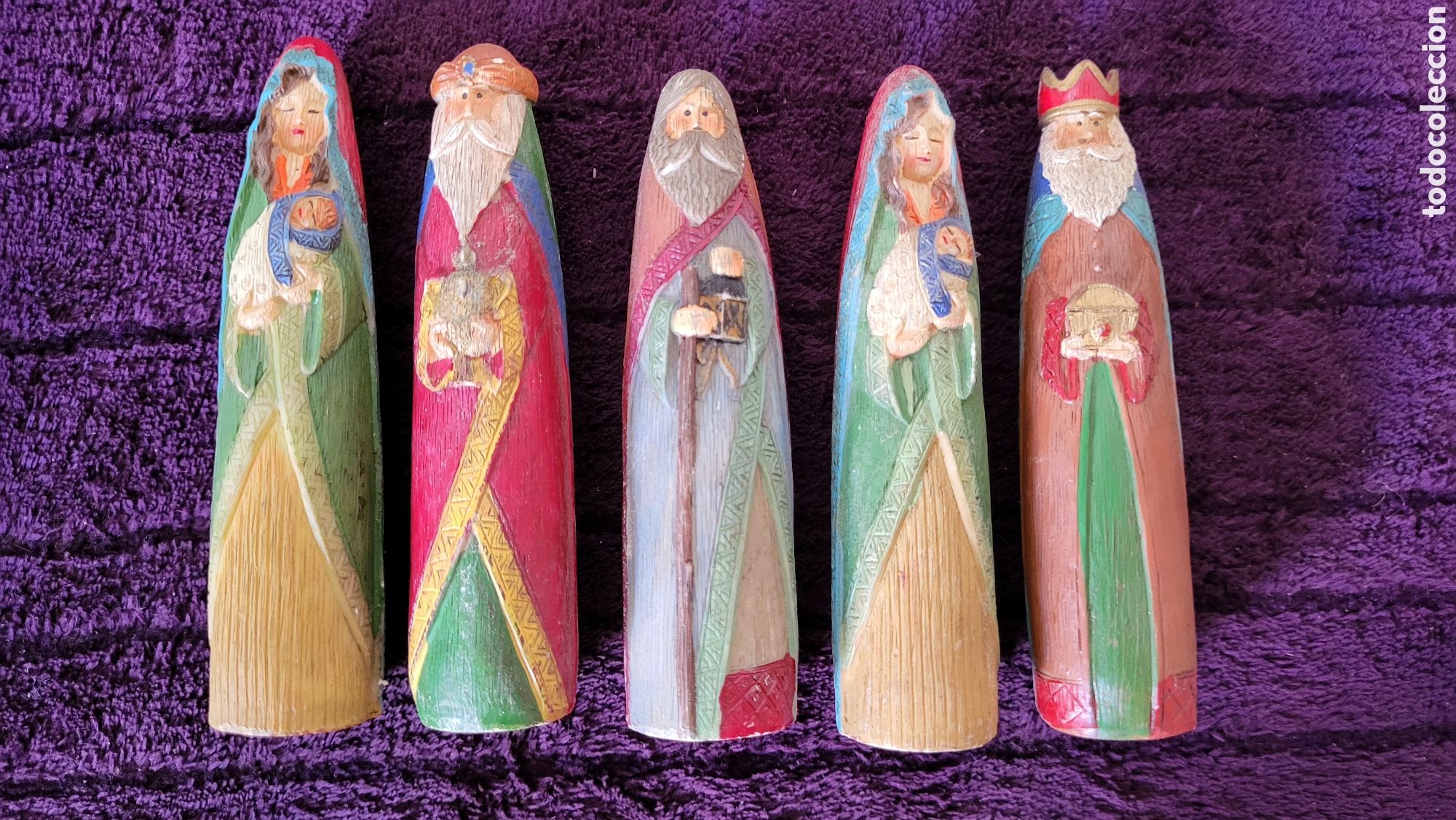 Antig&uuml;edades: Figuras madera Belen pinadas a mano - Foto 1