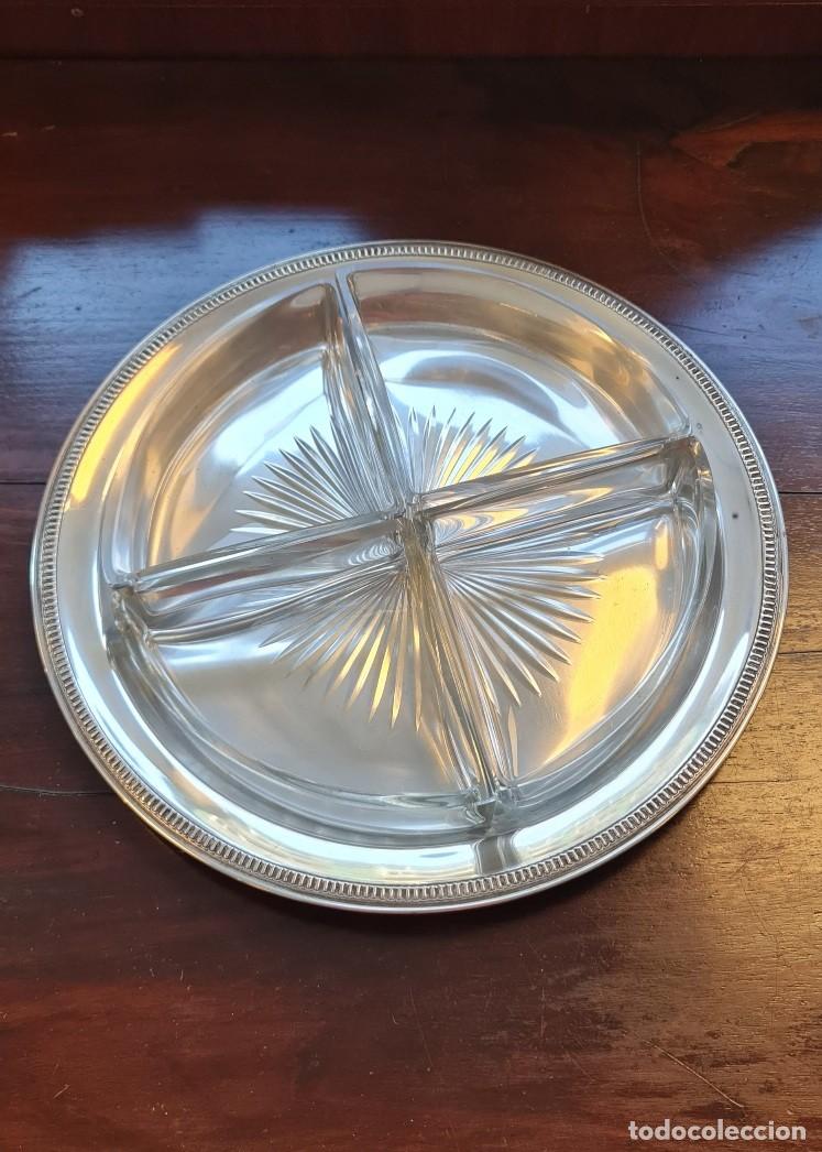 Antig&uuml;edades: Bandeja alpaca y cristal aperitivos - Foto 1