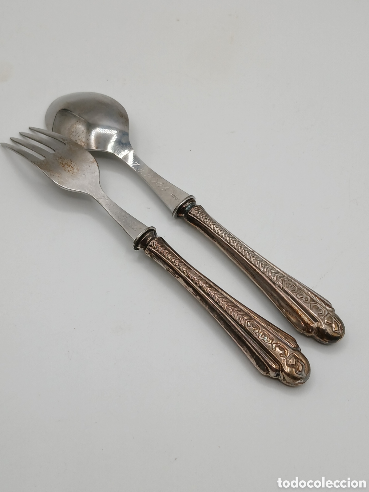 Antig&uuml;edades: Cuchara y tenedor mango plata 925mls - Foto 2