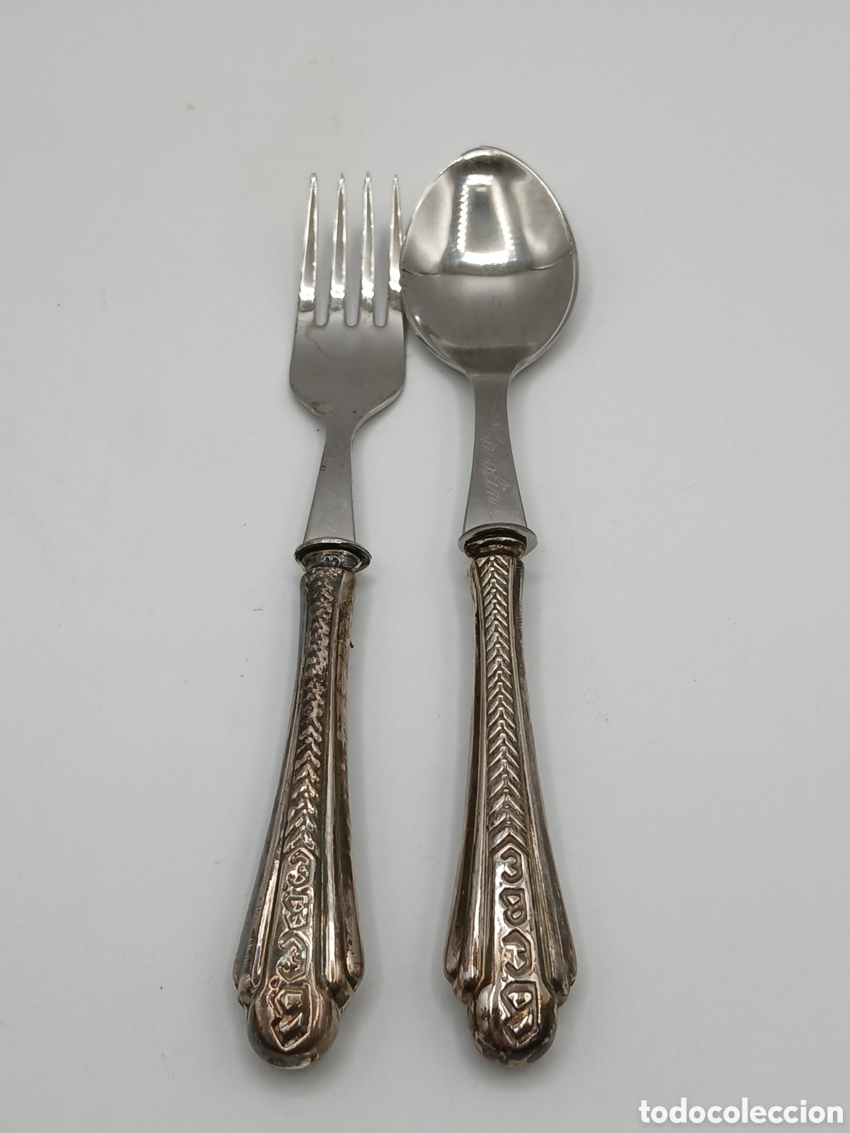 Antig&uuml;edades: Cuchara y tenedor mango plata 925mls - Foto 1