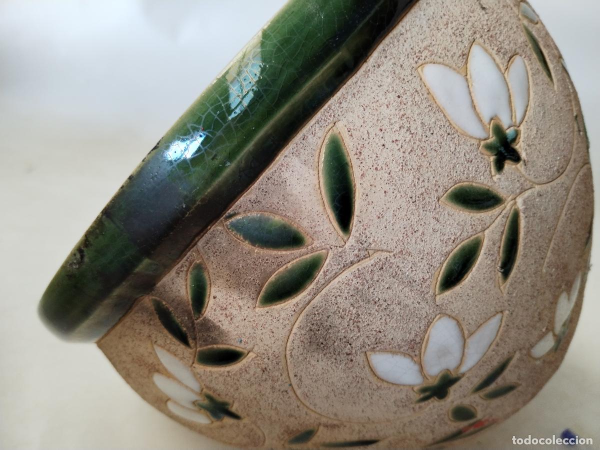 Antig&uuml;edades: macetero en ceramica vidriada verde - Foto 2