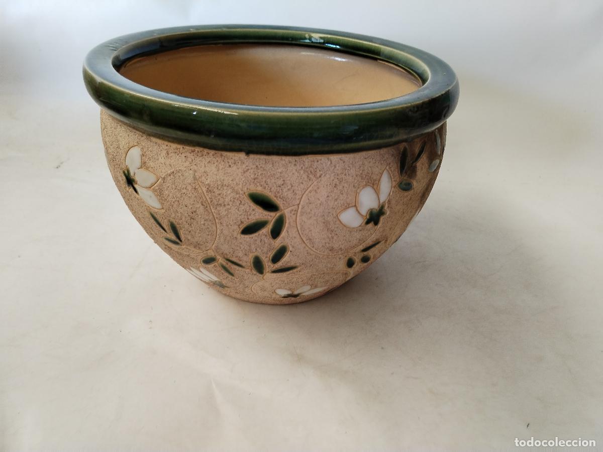 Antig&uuml;edades: macetero en ceramica vidriada verde - Foto 3