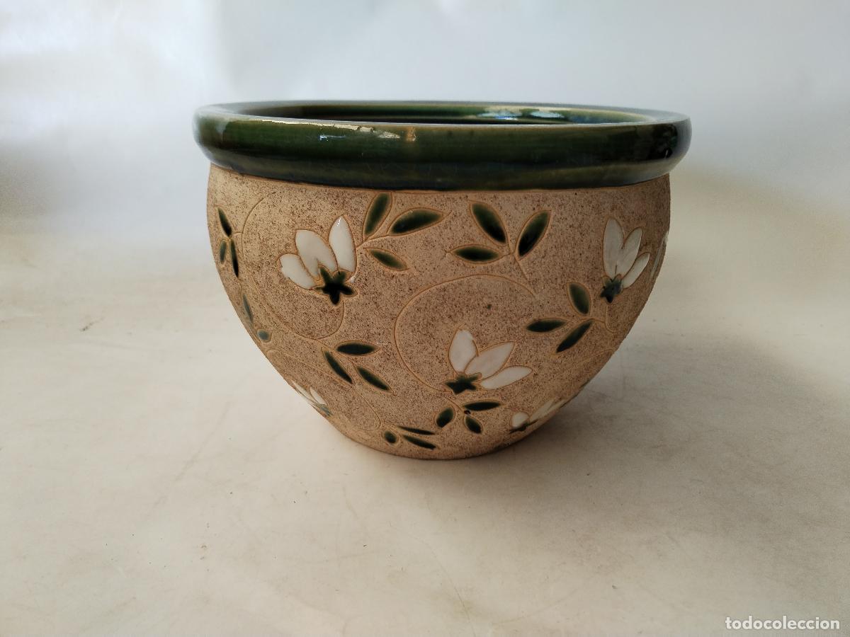 Antig&uuml;edades: macetero en ceramica vidriada verde - Foto 5