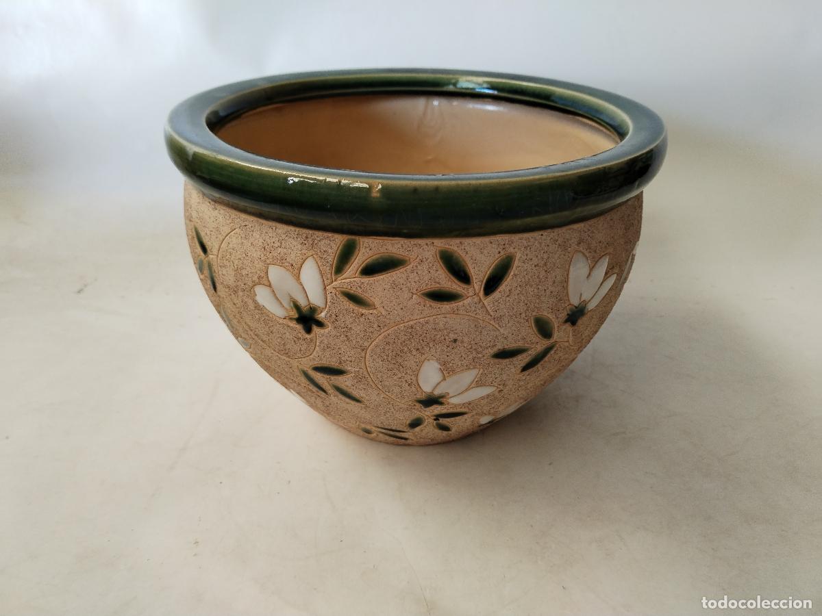 Antig&uuml;edades: macetero en ceramica vidriada verde - Foto 7
