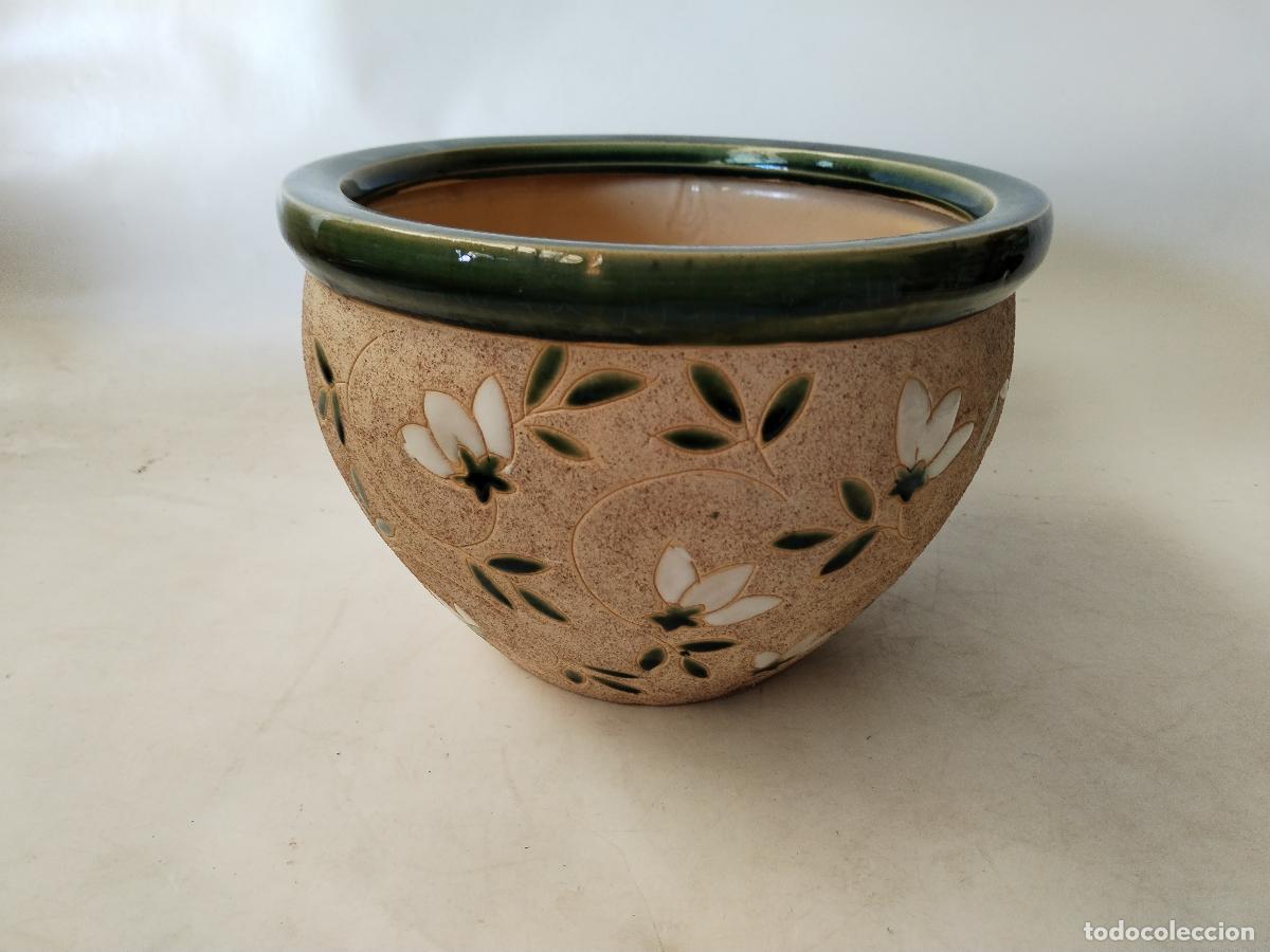 Antig&uuml;edades: macetero en ceramica vidriada verde - Foto 1