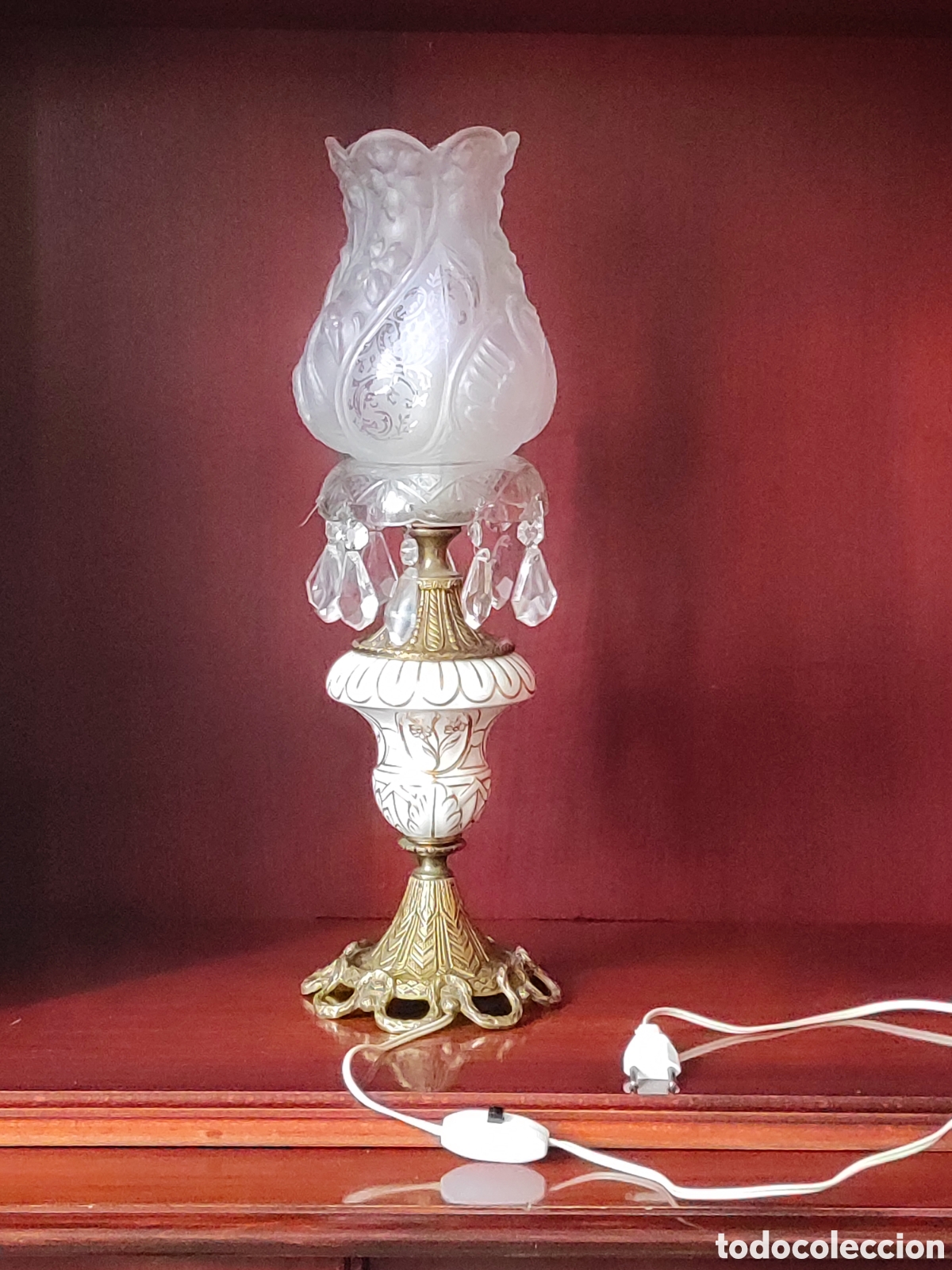 Antig&uuml;edades: Lampara Porcelana esmaltada y bronce - Foto 4