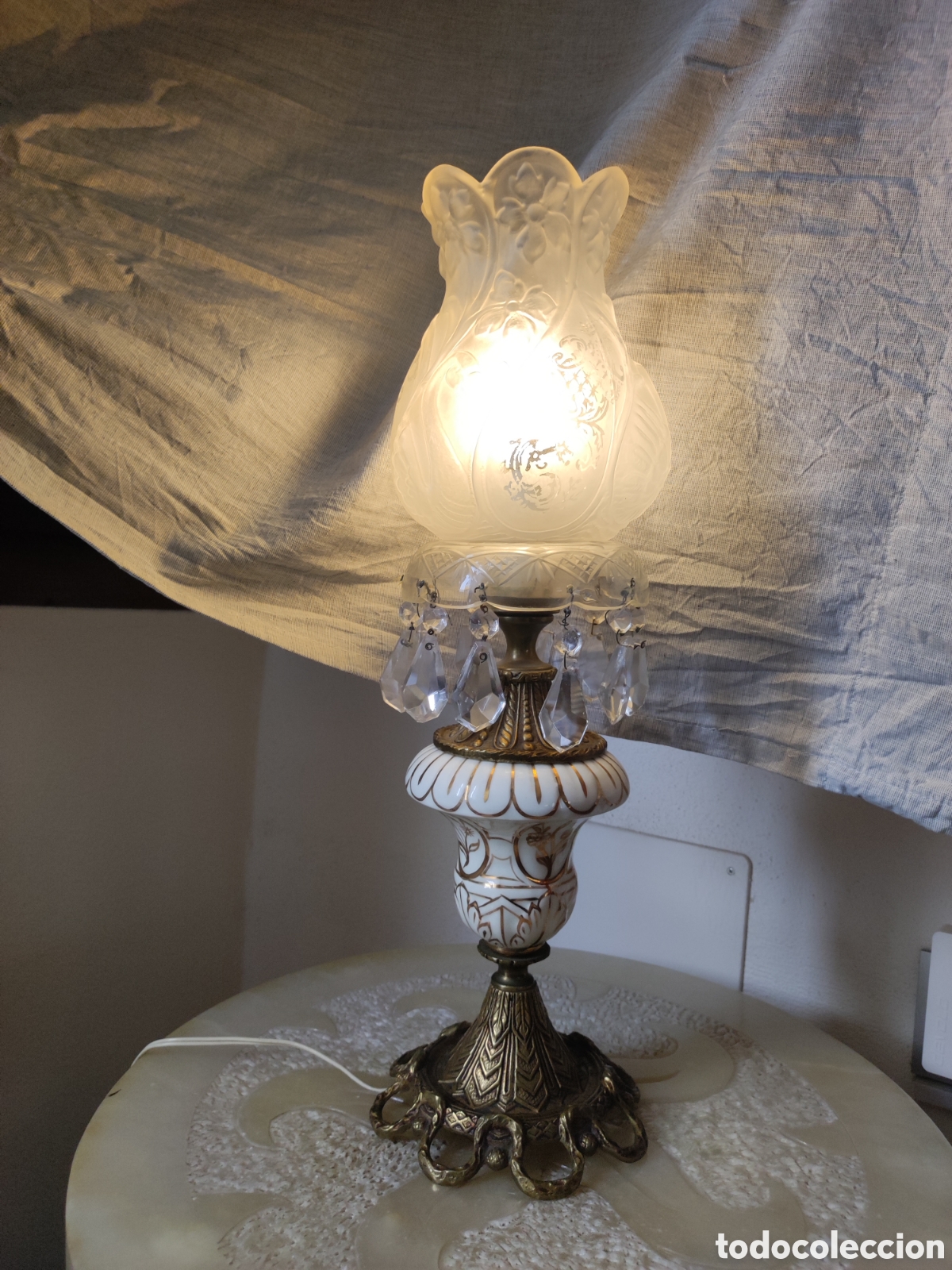 Antig&uuml;edades: Lampara Porcelana esmaltada y bronce - Foto 5